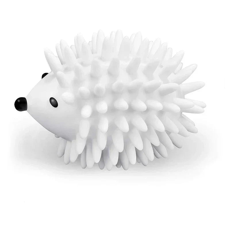 Reusable Dryer Balls - Close-up angled view of white spiked hedgehog laundry tool showing rounded spines and facial details