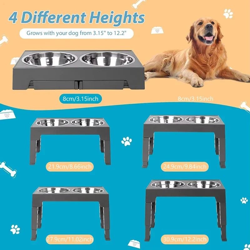 Height Adjustable Elevated Pet Bowl Feeder Stand
