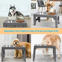 Height Adjustable Elevated Pet Bowl Feeder Stand