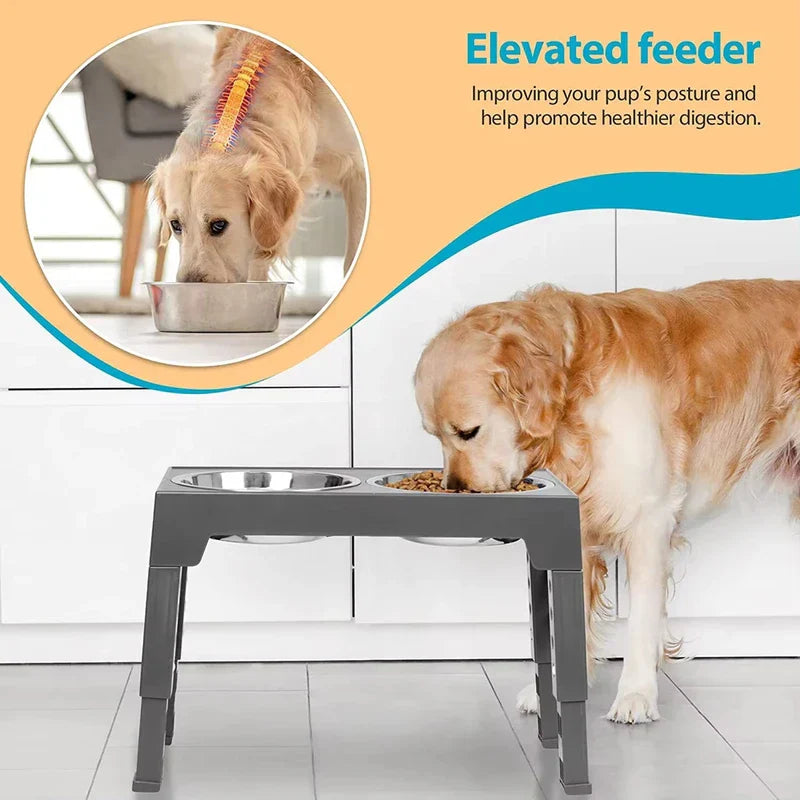 Height Adjustable Elevated Pet Bowl Feeder Stand