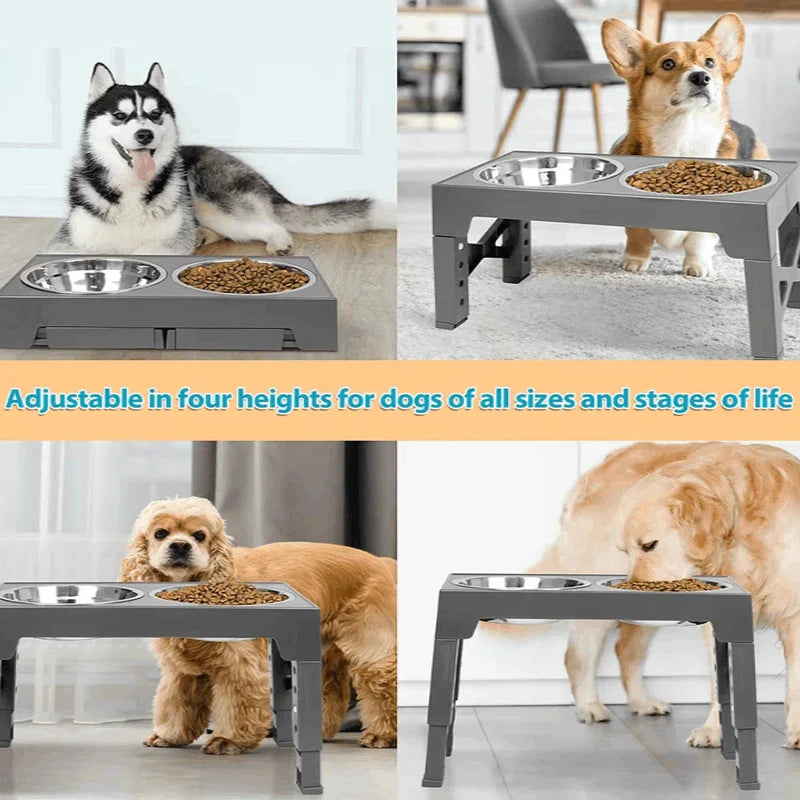 Height Adjustable Elevated Pet Bowl Feeder Stand