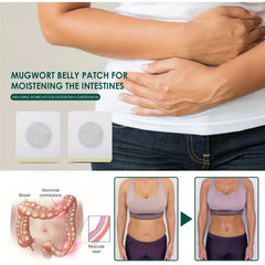 Slimming Patch - Two patches displayed alongside a digestive tract diagram and before/after torso comparison showing midsection change