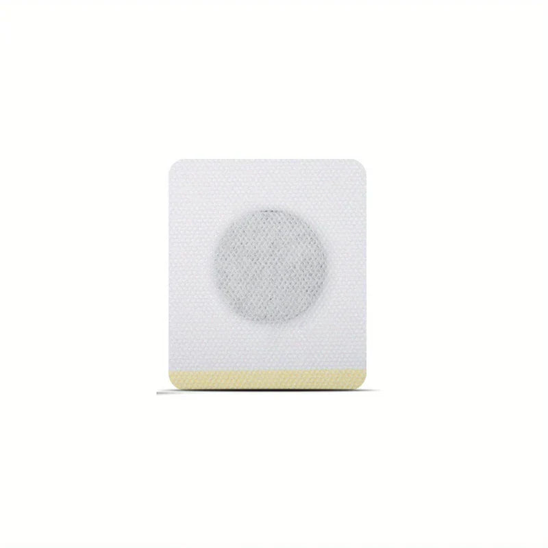 Slimming Patch - Square adhesive patch with rounded corners, white textured surface, centered round mesh insert, light yellow strip along bottom edge