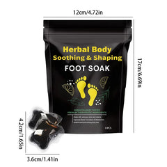 Bath Beads - Black resealable herbal foot soak pouch with two single-use pods, labeled with product name and 8 PCS count, with size dimensions marked.