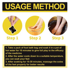 Bath Beads - Three-step foot bath product usage guide with preparation, soaking, and post-soak massage instructions