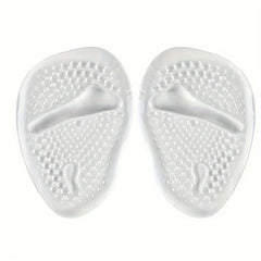 High Heel Forefoot Cushions - Pair of clear textured gel forefoot pads with raised support contours