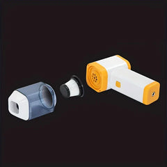 Car Vacuum Cleaner - Disassembled handheld vacuum showing separated dust bin, HEPA-style filter, and main body unit on dark background