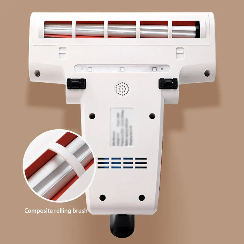 High Power Vacuum - Underside view of the vacuum showing its composite rolling brush, vents, and control components.