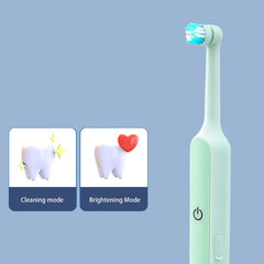 Cepillo de dientes eléctrico recargable - Cepillo de dientes eléctrico verde claro con dos tarjetas ilustradas de modos a su lado