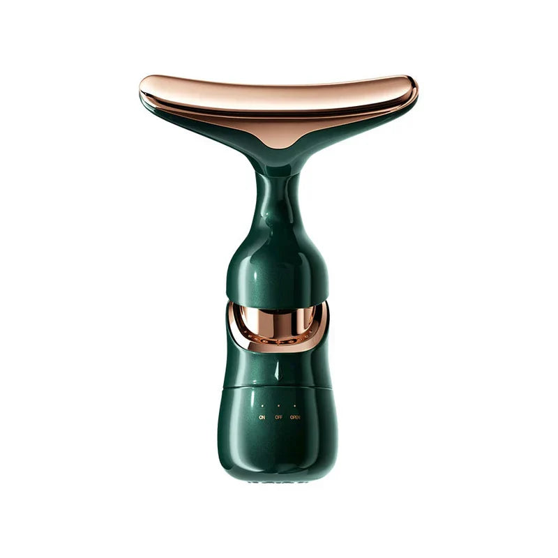Skin Rejuvenation Device - Dark green rose gold all-in-one neck facial massager with indicator lights