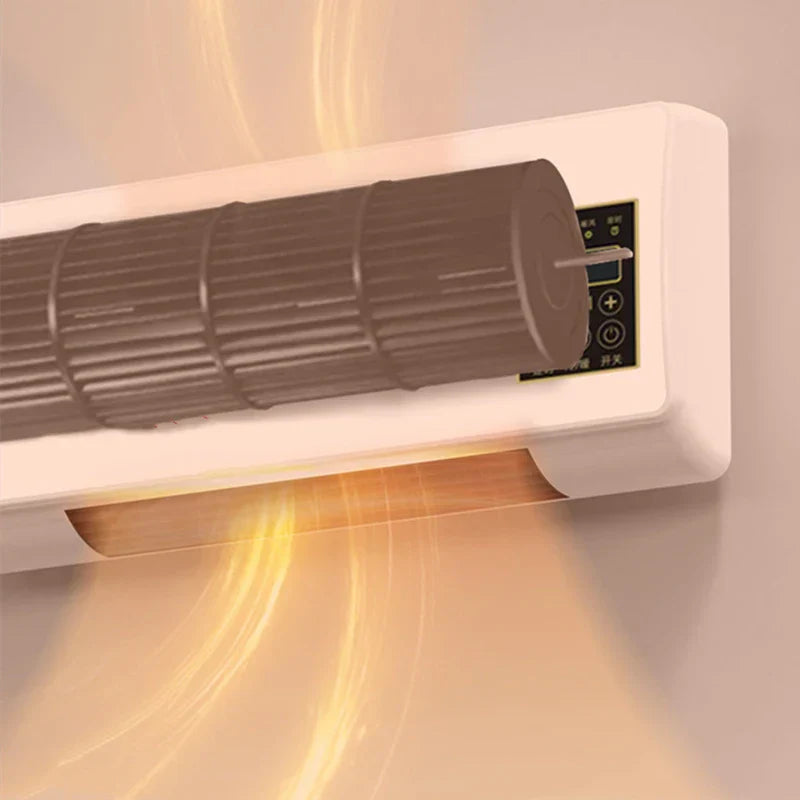 Heater Fan Combo - Close-up cutaway view of internal fan component, with warm airflow exiting the bottom vent