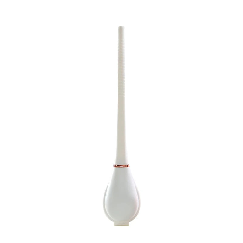 White bathroom bowl scrubber & caddy stand with a rose gold accent ring, shown on a white background.