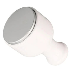Ice Roller - Angled view of a white handheld beauty tool with a flat silver contact head on a plain white background