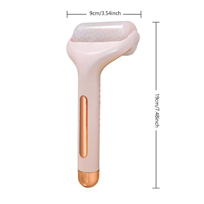 Facial ice roller with measurement labels showing 9cm width and 19cm total height