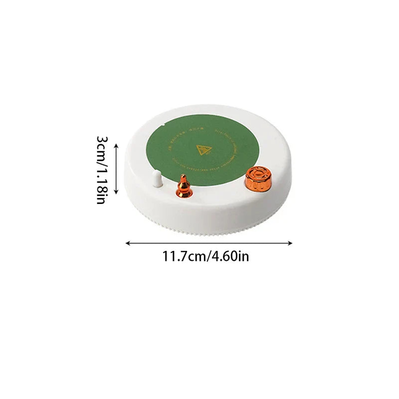 Insulated Mug - White round heating and stirring coaster with size markings, showing 11.7cm diameter and 3cm height.