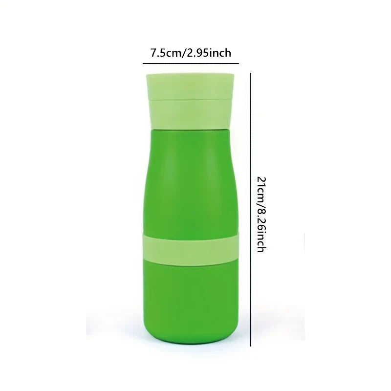 Stainless Steel Tumbler Cup - Green water bottle shown with diameter and height dimensions marked against a white background
