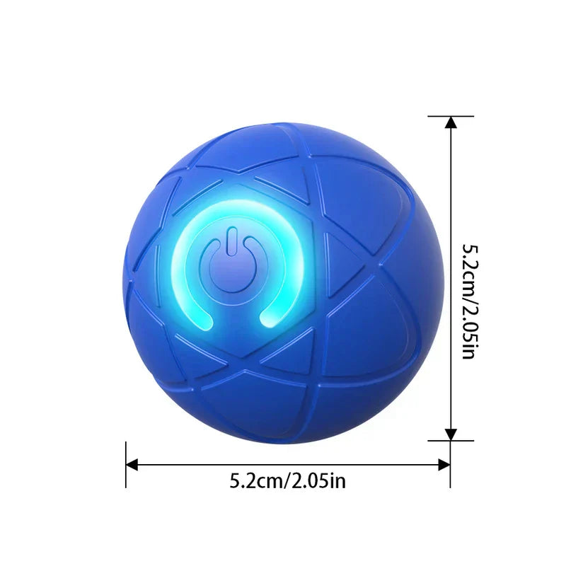 interaktiver haustierball - Blauer kugelförmiger interaktiver Spielball mit leuchtendem cyanfarbenem Netzschalter, Größe 5,2 cm markiert