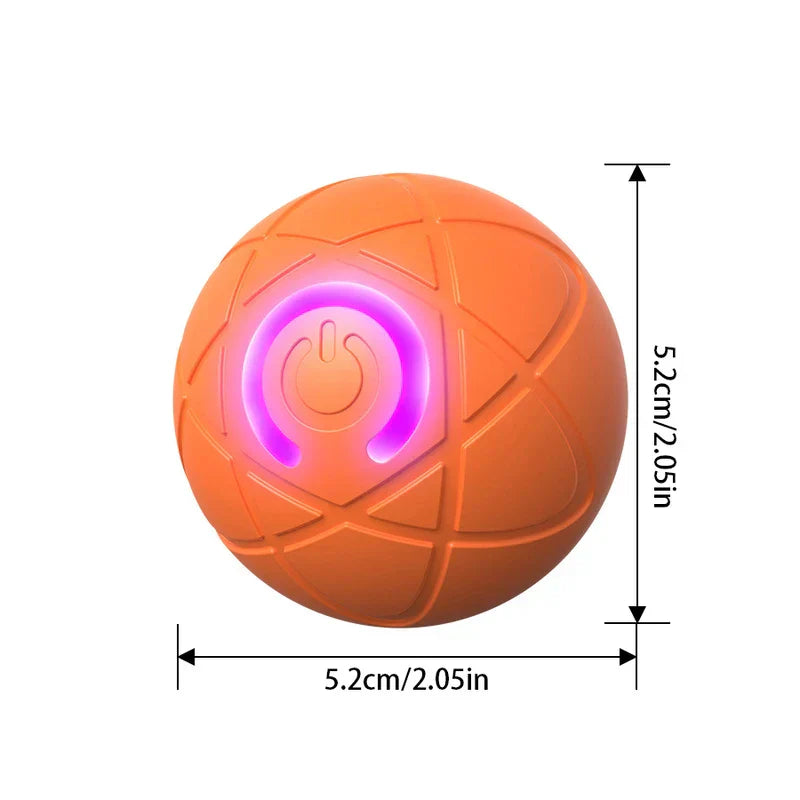 interaktiver haustierball - Oranger kugelförmiger interaktiver Spielball mit leuchtendem lila Netzschalter, Größe 5,2 cm markiert