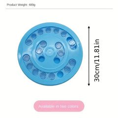 Cat puzzle feeder toy with a cat sniffing the food compartments
