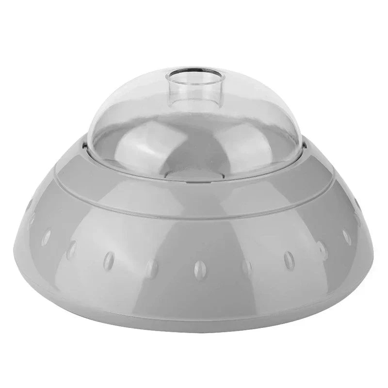 Pet Bowl - Gray UFO-shaped slow feeder with clear domed top and central food opening