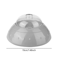 Pet Bowl - UFO-shaped pet toy showing its 19cm/7.48inch diameter dimension, gray base with clear domed top