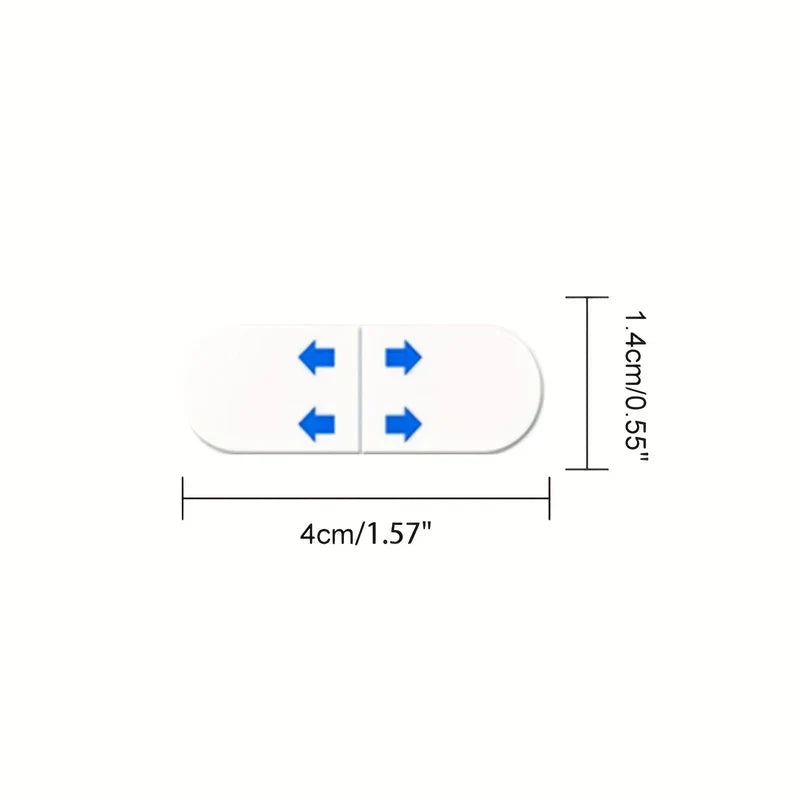 Invisible Face Lift Tape Stickers - Dimension diagram of a split adhesive skin patch with printed blue arrows, marked 4cm by 1.4cm