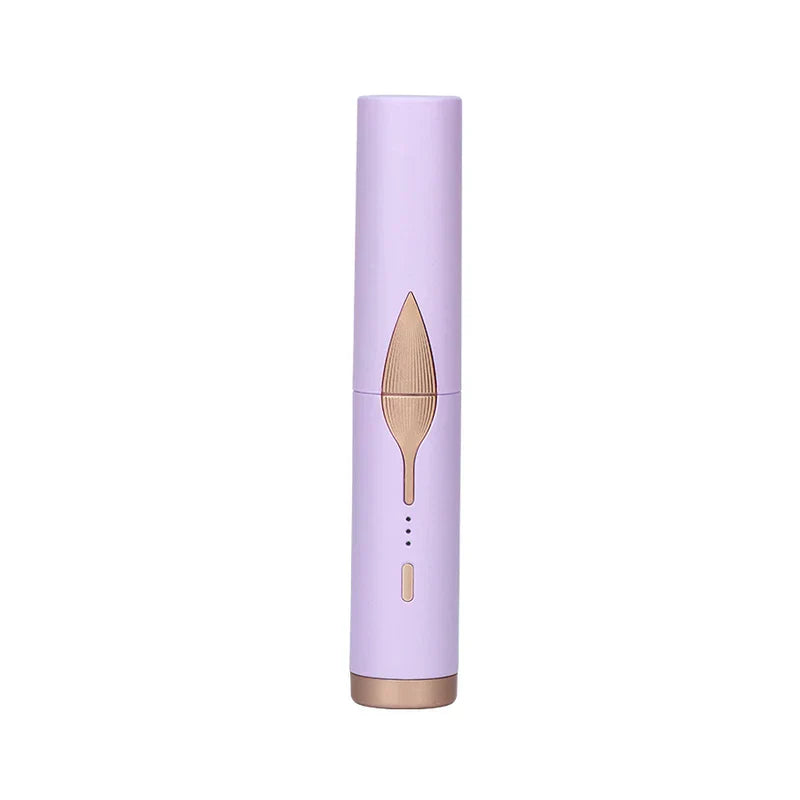 Heated Hair Straightening Brush - Lavender cased styling tool with gold accent details and temperature indicator lights