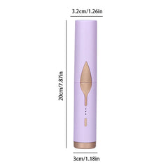 Heated Hair Straightening Brush - Lavender cordless hair straightener brush with gold accents, showing its total height and width dimensions.