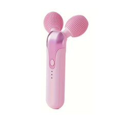 Jade Facial Roller - Light pink handheld dual-roller facial device with textured round massage heads, single control button, and three indicator lights