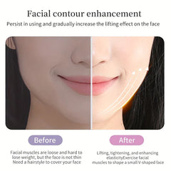 Jade Facial Roller - Split before-and-after comparison graphic demonstrating facial contour use of the roller device