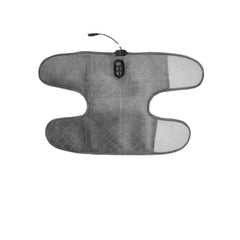 Knee Compression Sleeve - Flat lay view of gray quilted heated knee wrap with attached power cord and top-mounted control button