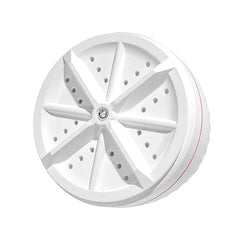 Mini Washer - Front view of white circular turbine washing unit with raised vanes and drain holes