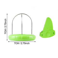 Kiwi Cutter Peeler Slicer Tool - Kiwi cutter tool with detached piece, dimensions 7cm by 7cm marked against white background