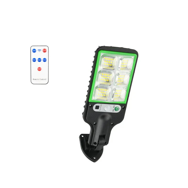 Remote Control - LED light fixture with included handheld remote, green bezel, six LED panels, and mounting bracket