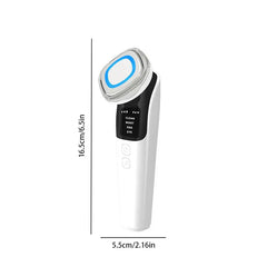 Led Light Therapy - White and black handheld facial device shown with 16.5cm height and 5.5cm width dimension markers, 4 mode labels on its display.