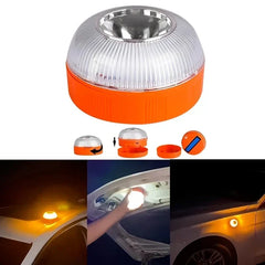 Warning Light - Collage showing battery compartment disassembly steps and in-use placement on vehicle exteriors in low light