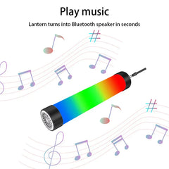 Led Tube Replacement - Cylindrical light tube with rainbow gradient lighting, exposed speaker grille on one end, surrounded by musical note graphics