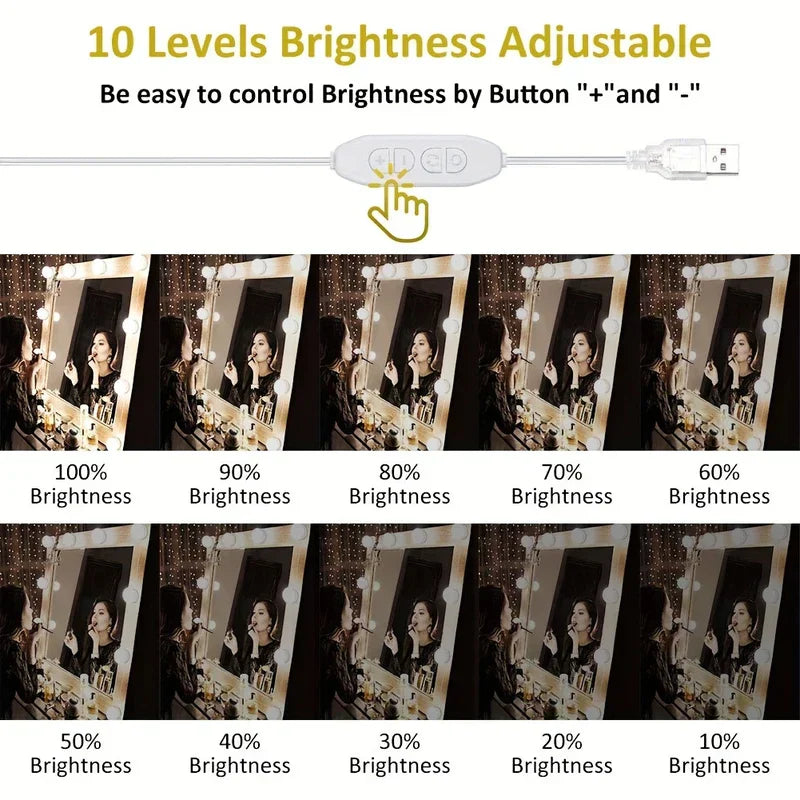 LED Vanity Mirror Light Kit 10 Dimmable Bulbs 3 Modes