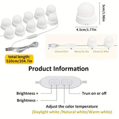 LED Vanity Mirror Light Kit 10 Dimmable Bulbs 3 Modes