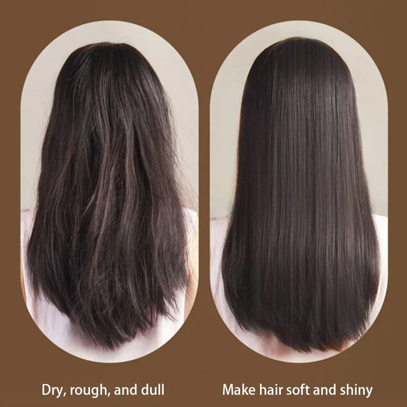 Hair Straightener Flat Iron - Back view before and after comparison: left dry rough hair, right smooth shiny hair