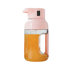 zentrifugal entsafter - Rosa Entsaftungsmaschine gefüllt mit frischem Orangensaft, mit integriertem Griff und Einschaltknopf