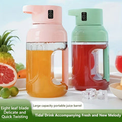 Centrifugal Juicer Machine - Pink and mint green juicer units side by side, each holding different fresh juice varieties