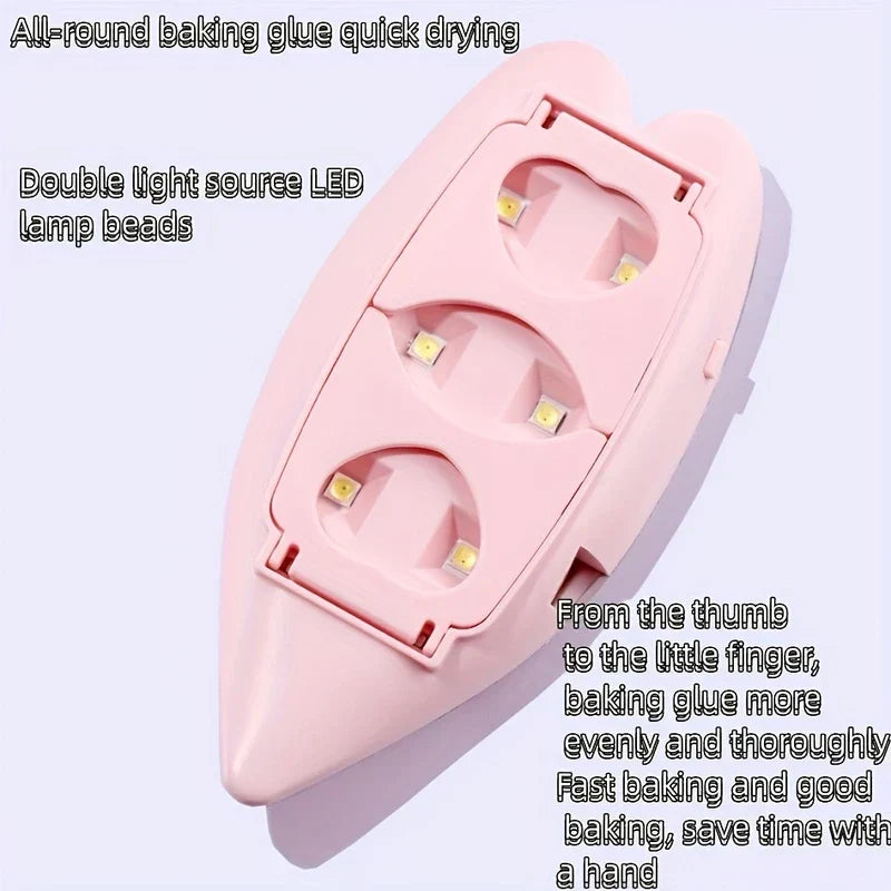 Lamp Uv Led Nail - Offene rosa blattförmige Nagellampe mit drei Sätzen von je zwei LED-Lampenperlen im Inneren.
