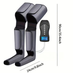 Leg Air Compression Massager - Pair of leg compression massager boots with controller, showing 90cm total length and 24cm foot dimension