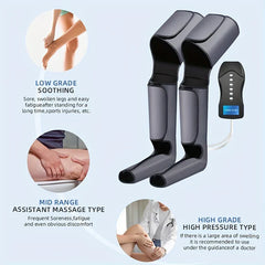 Leg Air Compression Massager - Pair of full-leg air compression massagers with handheld controller and three intensity use case insets