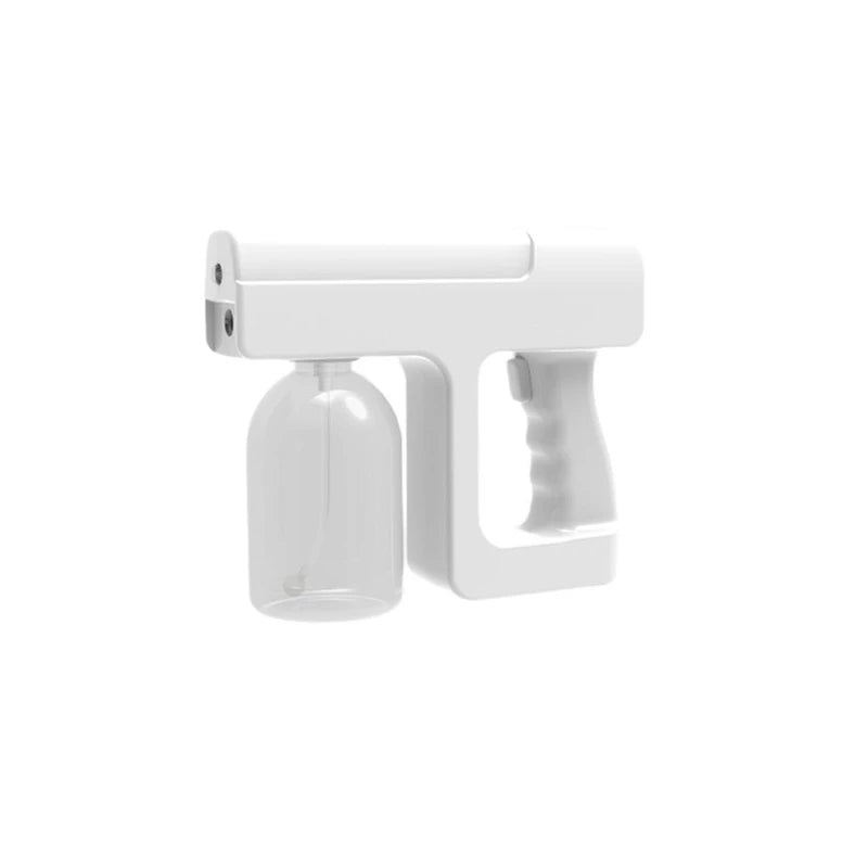 Mist Spray Bottle - White handheld atomizer with clear plastic reservoir, angled front view against plain white background