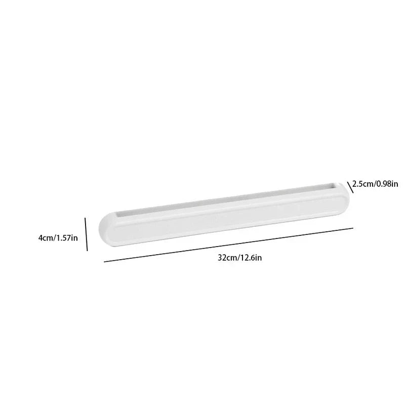 Wall Mount Rack - White wall-mounted storage organizer with length 32cm, height 4cm, depth 2.5cm dimension labels