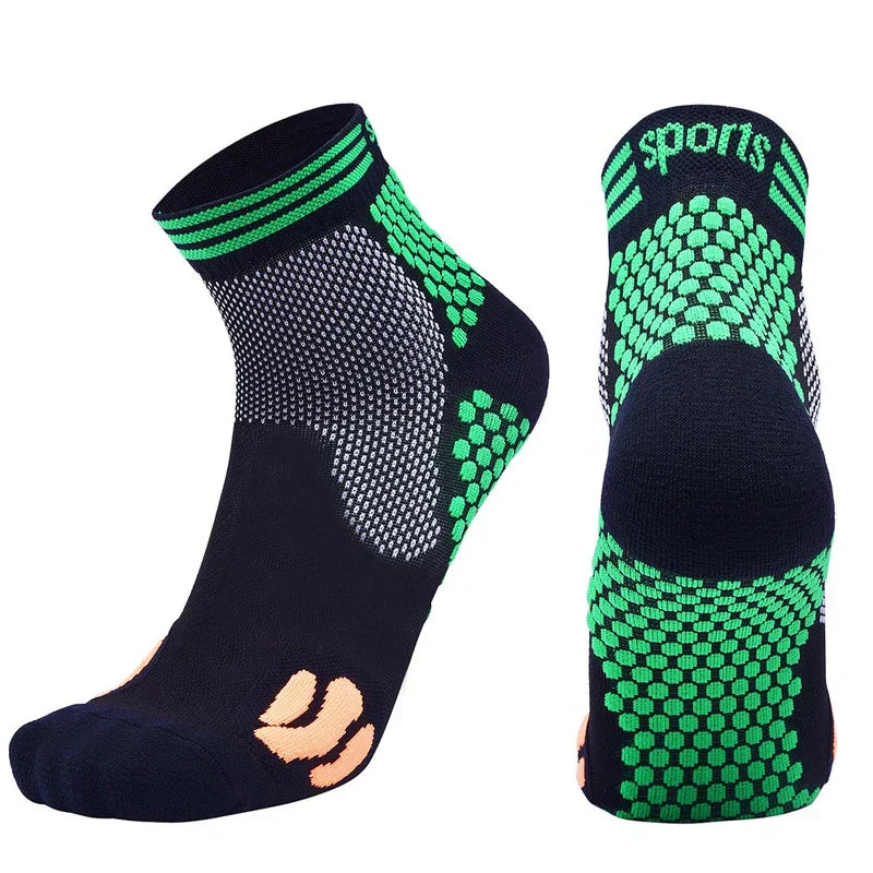 Casual Socks Pack - Navy and green patterned ankle sock, side and heel view