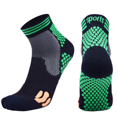 Casual Socks Pack - Navy and green patterned ankle sock, side and heel view