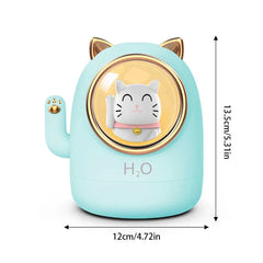 Humidifier Diffuser - Light blue cat-shaped humidifier with gold accents, front view, showing 12cm width and 13.5cm height dimensions